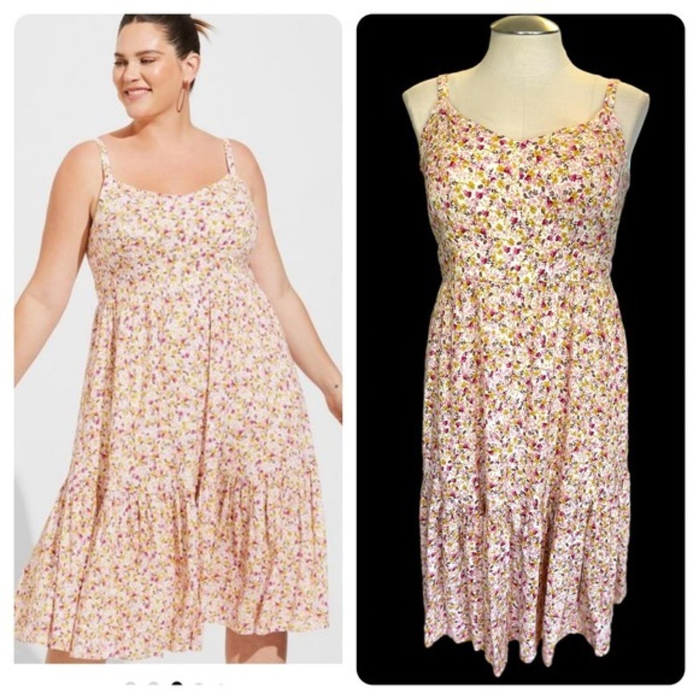 New Torrid 3 (3X 22/24) Ditsy Floral‎ Slub Tiered Midi Sun Tank Dress w/Pockets